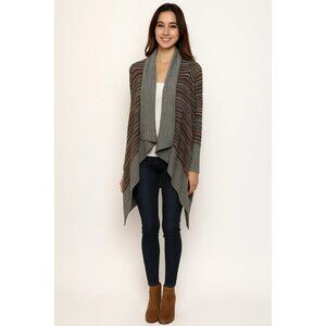 I Jeans By Buffalo Gray Multicolored Striped Open Front Cardigan Sweater Medium